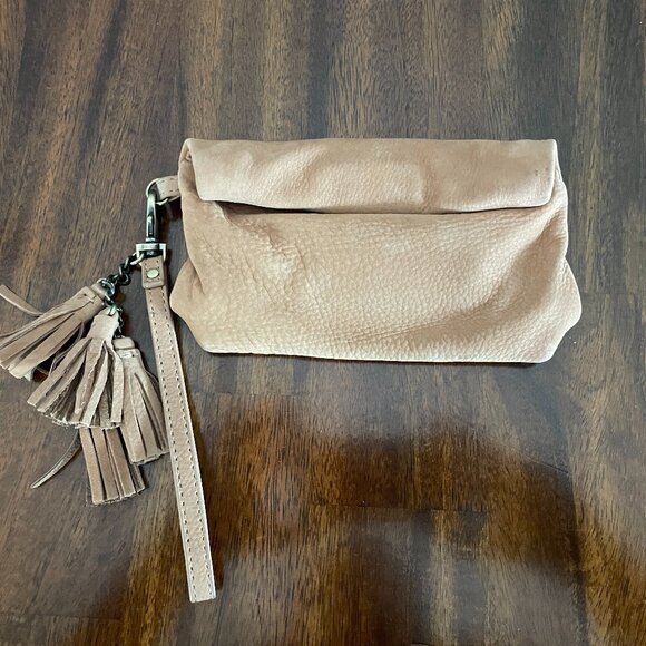Miss Albright Anthropologie Brown Leather Clutch Wristlet 6" x 4.5"! - Picture 1 of 4